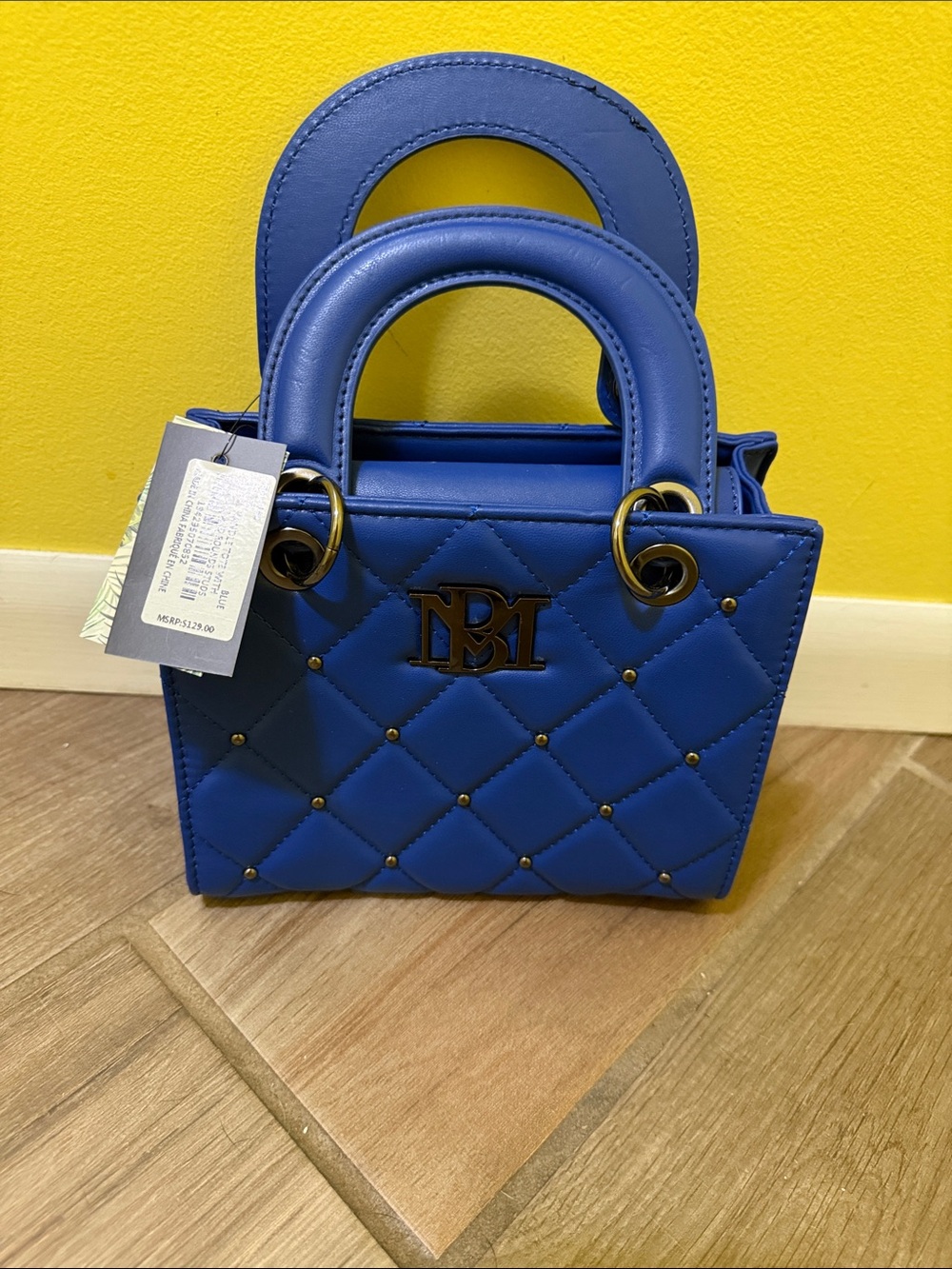 Badgley Mischka Royal Blue Quilted Mini Top-Handle Bag
